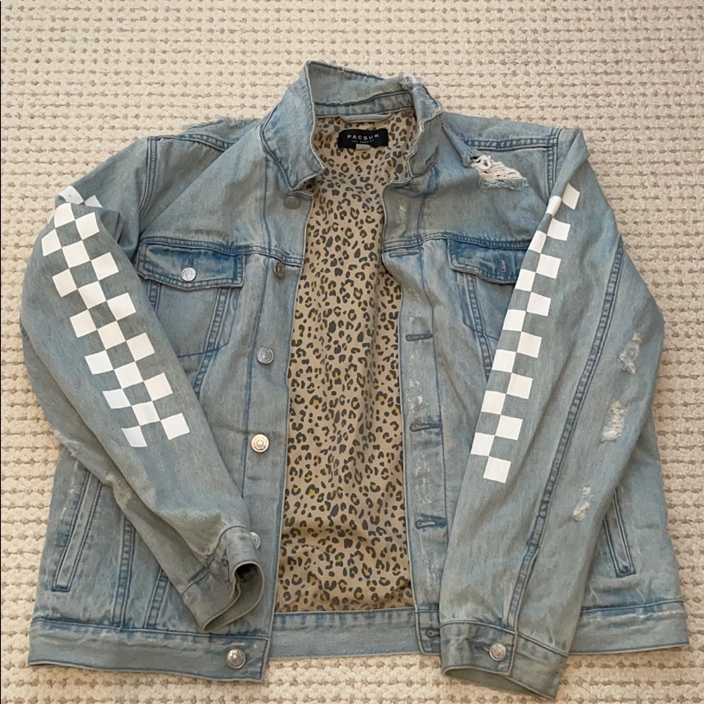 Los Angeles Pac Sun Jean Jacket Custom Made Size L Coachella Unisex